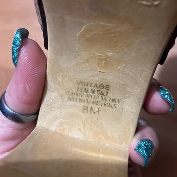 Vintage Ellemenno Made in Italy Brown Tooled Leather Heeled Slide in Mules 8M - Picture 7 of 7